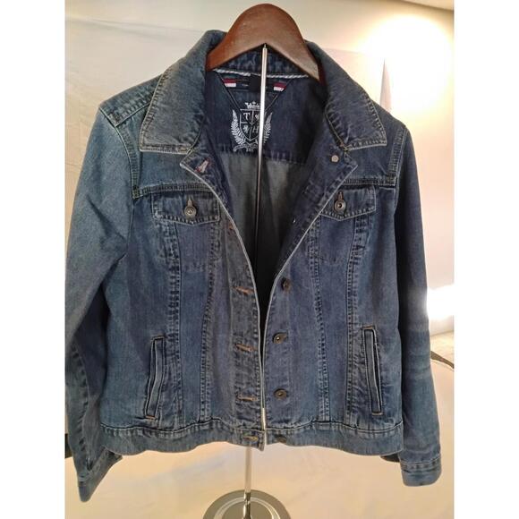 NWT New Tommy Hilfiger Womens 100% Cotton Mid Wash Blue Jean Denim Jacket XL - Picture 1 of 8